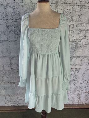 Blu Pepper Mint Smocked Square Neck Mini Dress
